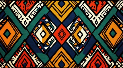 Fototapete - Abstract South African pattern with high-detail zigzags and diamonds, reflecting the influence of Zulu craftsmanship in a bold and colorful textile print
