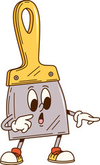 Poster - groovy putty knife cartoon character for repair, construction and diy tool, vector personage. groovy