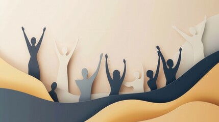 Aufkleber - Minimalistic paper art featuring silhouettes of people celebrating unity in modern design Generative AI