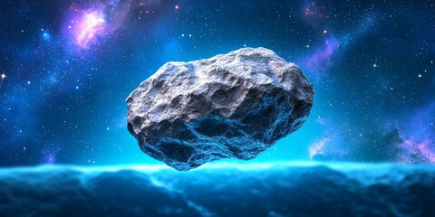 Wall Mural - A floating asteroid in a vibrant cosmic background, showcasing the beauty of space and celestial objects.
