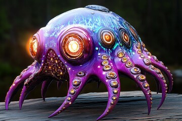 Poster - A massive alien squid-like creature with shifting, hypnotic colors communicating through light pulses