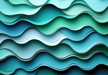 Poster - A vibrant abstract pattern featuring layered waves in varying shades of blue and green, perfect for creative projects and backgrounds, copy space, commercial use