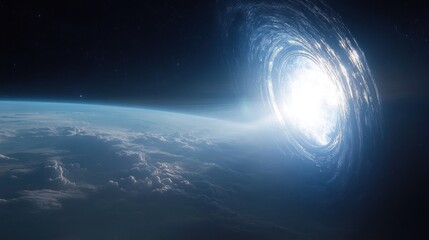 Wall Mural - Earth's horizon with a bright, swirling cosmic portal.
