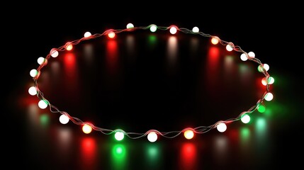 Poster - Circular pattern of glowing Christmas lights in red, green, and white with soft reflections, perfect for holiday copy space.