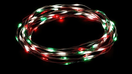 Poster - Circular pattern of glowing Christmas lights in red, green, and white with soft reflections, perfect for holiday copy space.