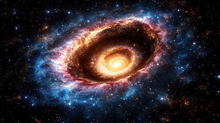 Wall Mural - Cosmic swirl nebula, vibrant colors, glowing gas and dust, celestial spiral.