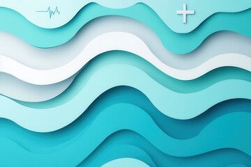 Fototapete - Layered paper art background featuring calming blue and teal tones with subtle medical symbols Generative AI