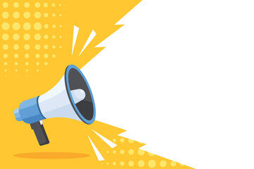 Shouting megaphone speaker in flat vector illustration. Concept for join us, job vacancy, announcement, promotions, advertising, sales, online marketing, and banners, social media, and background.