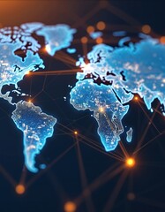 Poster - global logistics network map with glowing connections between continents. international trade supply
