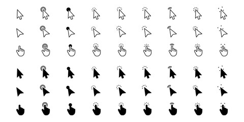 Fototapete - Computer mouse cursor icon set. Cursor click, pointing hand clicking. Pointer hand cursor. Vector illustration.