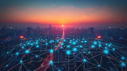 Modern creative communication and internet network connect in smart city, wireless digital connection, internet of things future concept.