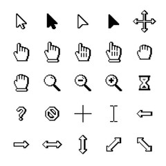 Poster - Pixelated white computer cursor icons. Pixelated white computer pointer icons