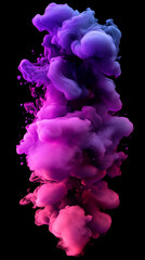 Poster - Abstract image of purple and pink ink swirling in water, creating a dynamic and colorful cloud-like formation against a black background, symbolizing energy, creativity, and fluidity