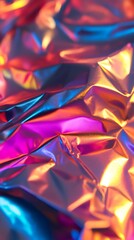 Poster - Crumpled holographic foil reflecting vivid colors creating abstract texture
