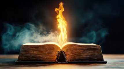 Wall Mural - enchanting book of shadows illuminated by mystical flames for white magic rituals and mystical evoca