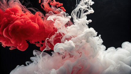 Aufkleber - Dynamic abstract composition featuring swirling red and white smoke against dark background, creating captivating visual effect