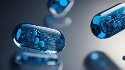 Poster - capsule medicine floating in the air, displaying a scientific and medical theme