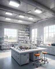 Poster - a modern and clean laboratory filled with various scientific equipment and supplies. The scene is well-lit, suggesting a professional and advanced research environment
