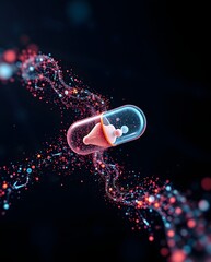 Poster - a conceptual medical image of a capsule with a human body inside and a network of data points