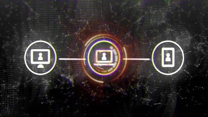 Poster - Digital network connection animation with icons of devices and user profile