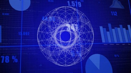 Poster - Animation of geometric pattern overlaying blue financial charts in school setting