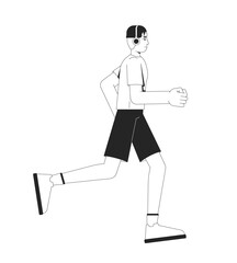 Poster - young korean man running while listening to music with headphones 2d line character. casual sportswe