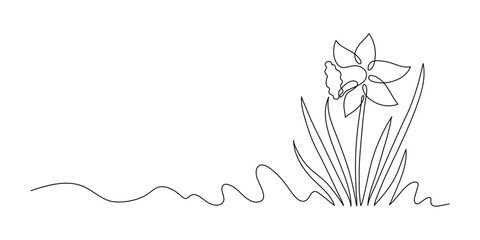 Daffodils. Continuous line drawing. Frame border.