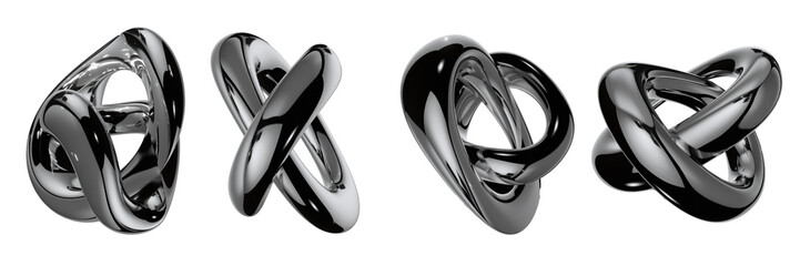 Set of abstract shape silver metalic liquid elements on transparent background