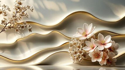 Poster - Delicate blossoms arranged elegantly against a smooth, wavy backdrop, highlighting artistry in floral design and decor aesthetics