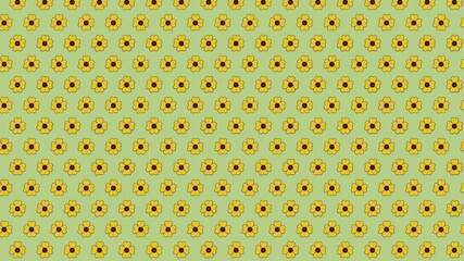 Poster - Seamless yellow floral pattern on green background animation. Spring theme decorative. Cute retro flowers. Nature inspired animated flat 2D backdrop horizontal 4K video texture abstract continuous