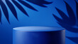 © GTNA73 - Petrol blue podium mockup on blue background. Minimal cosmetic background for product presentation. 3D render.
