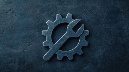 Poster - Metallic wrench and gear icon on textured dark background representing industry and repair concepts