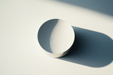 Fototapete - A white circular platform with dramatic light and shadows