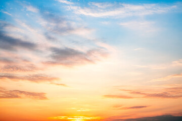 Wall Mural - sky,sunset, beautiful , luxury soft gradient orange gold clouds and sunlight on the blue sky perfect