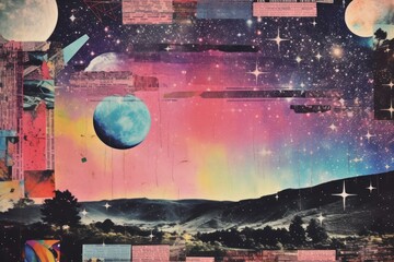 Wall Mural - house and night galaxy landscapes space backgrounds astronomy.