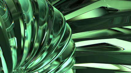 Wall Mural - modern art abstract background made of emerald crystal glass jewel-like curves