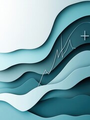 Aufkleber - Layered paper art background featuring medical symbols in calming blue and teal tones for creative designs Generative AI