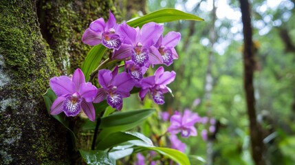 Poster - A hidden jungle spot where orchids bloom wildly on trees, untouched by humans.
