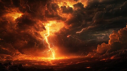 Aufkleber - A massive lightning bolt striking the ground during a powerful storm at night.