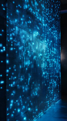 Aufkleber - Blue LED wall, shimmering light pattern, creates a modern, technological aesthetic, suitable for digital or futuristic design concepts