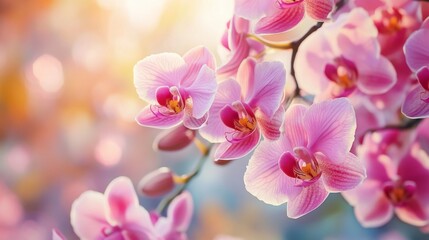Poster - A scenic view of orchids blooming naturally on a tree in a botanical garden.