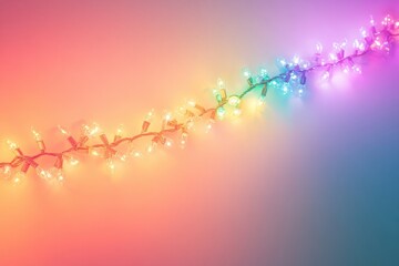 Fototapete - Festive garland of colorful glowing lights arranged diagonally on a soft gradient background for a vibrant atmosphere Generative AI