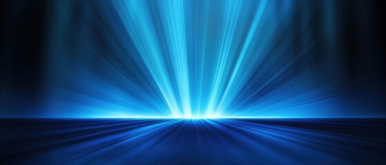 Poster - Abstract blue light rays emanating from horizon, creating a futuristic and dynamic background with a sense of energy and motion