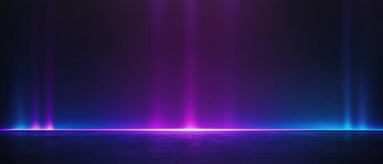 Poster - Abstract neon light beams in dark room with concrete floor, creating a futuristic stage or studio background with vibrant purple and blue colors