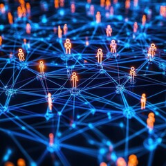 Poster - Abstract Representation of a Digital Network Connecting People with Bright Nodes and Lines in a Dark Background