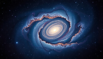 Poster - Vibrant depiction of swirling galaxy with bright center set against backdrop of stars and cosmic dust