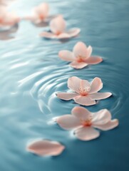 Leinwandbilder - Serenity amid delicate flower petals floating on tranquil water in soft pastel colors Generative AI