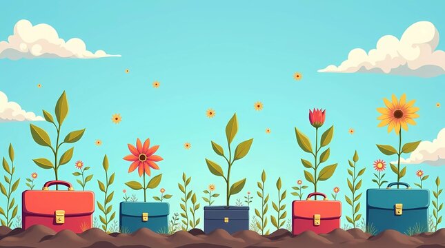 green plants with briefcase symbolize financial growth and investment