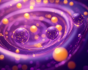 Aufkleber - Abstract image of purple spheres with yellow highlights, swirling in a dynamic, luminous composition suggesting energy, movement, and cosmic themes