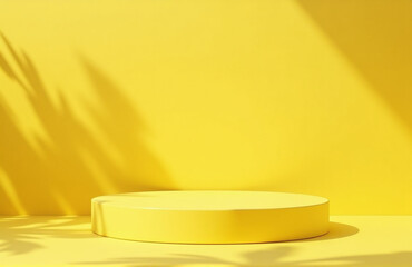 Aufkleber - Yellow 3d Pedestal And Stage With Leaf Shadow For Product Showcase And Promotion Display In A Minimalist Vector Design.